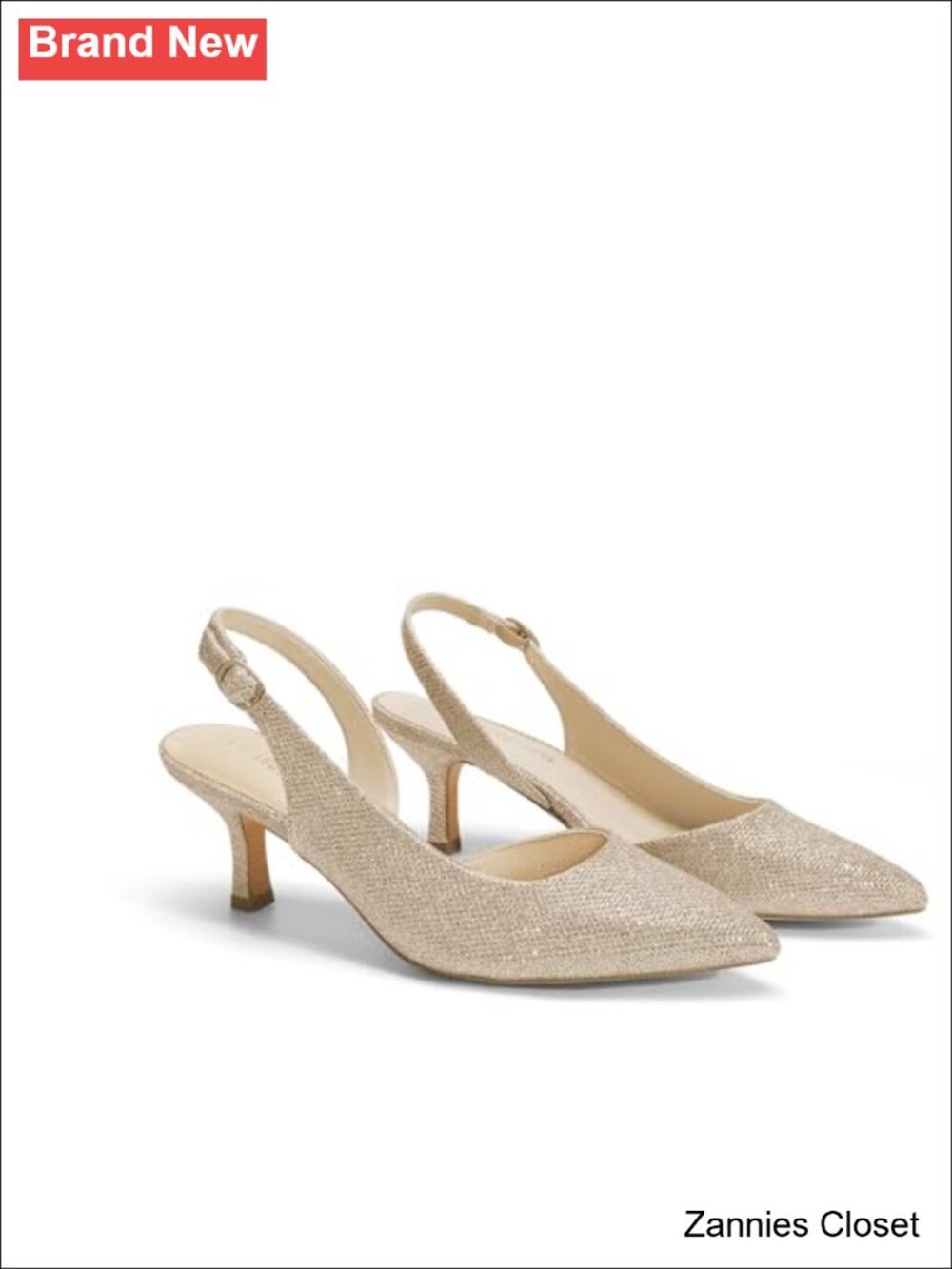 ✨ DREAM PAIRS Women's Kitten Heel Slingback Pumps Pointed Toe Glitter - Picture 4 of 6